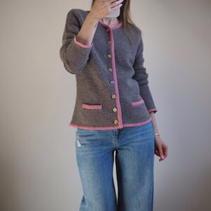 Gyapjú kardigán pink szegéllyel